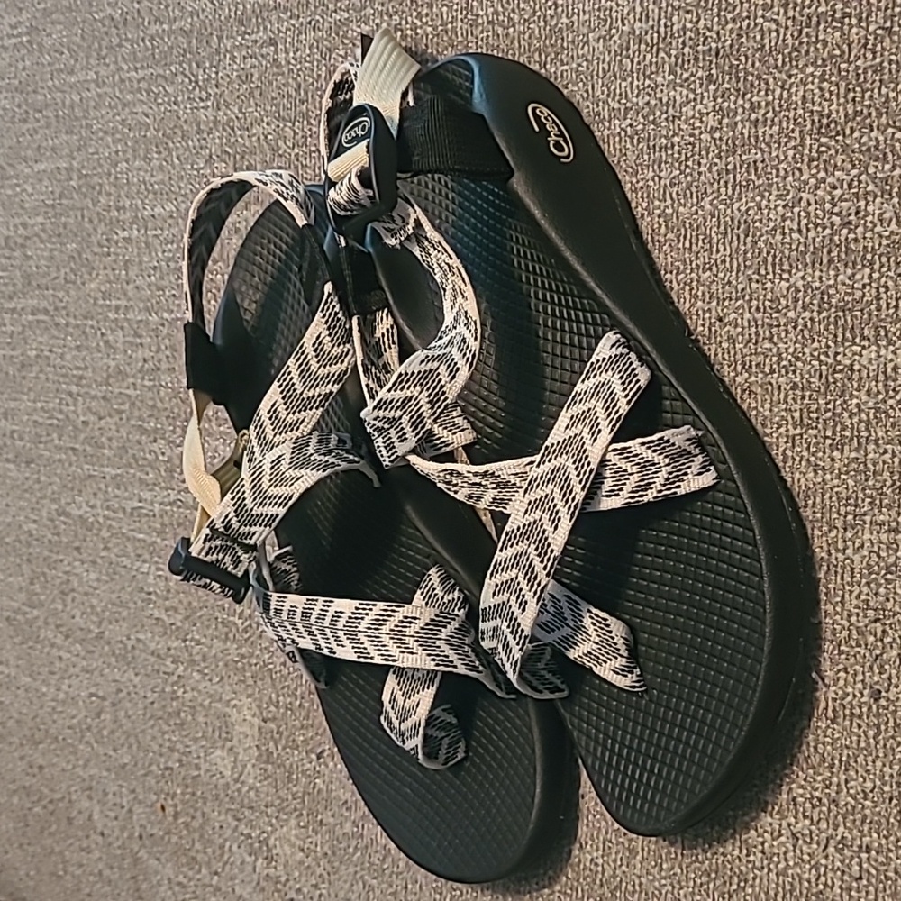 Chaco Black Sandals with White Patterned Straps